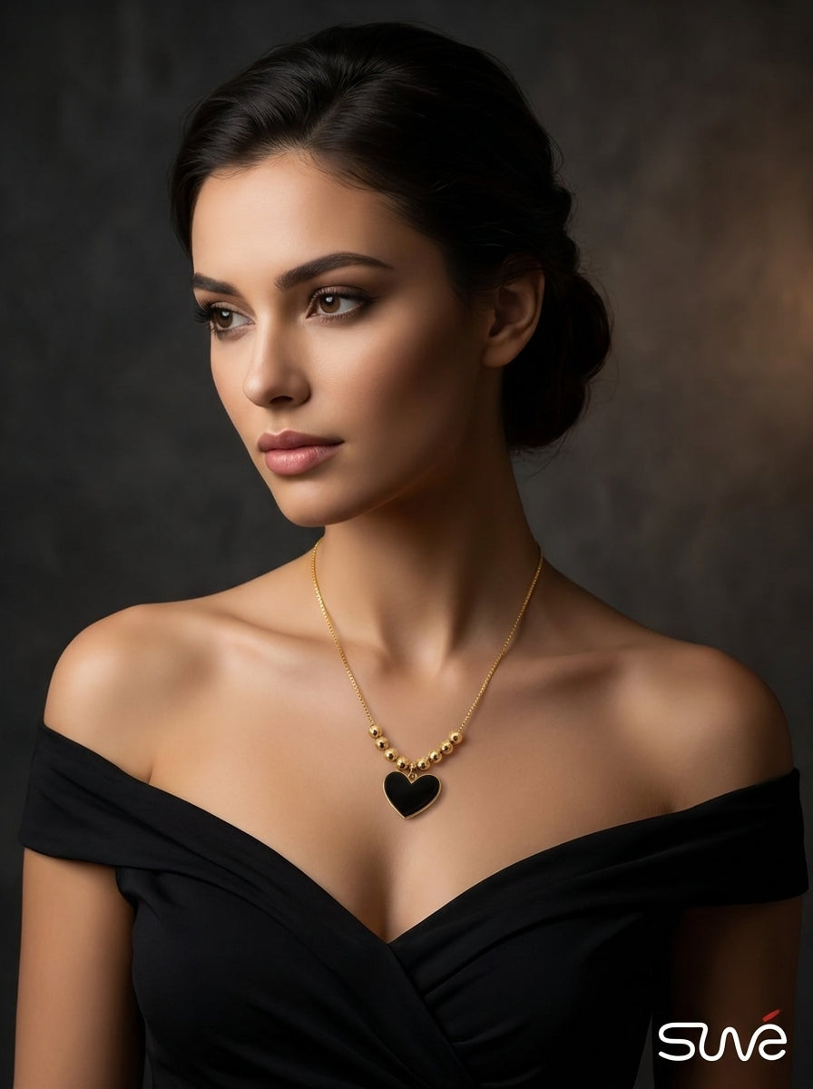 Midnight Heart Bead Necklace